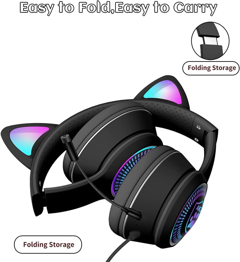VIGROS Cat Ear Gaming Headphones Wired AUX 3.5mm with LED Light, Flashing Stereo Game Headphones Surround Sound Over-Ear Headsets with Microphone Fit Kids & Adult for PC, PS4, Switch, Mobile, Laptop - Image 5